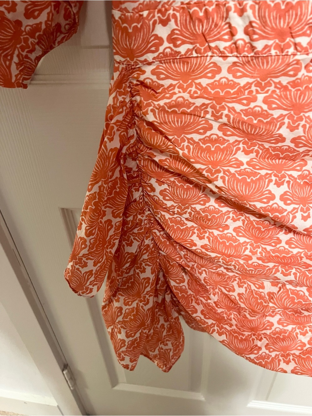 Rhode Pia cotton ruched mini dress lotus orange size 8 - Picture 4 of 10
